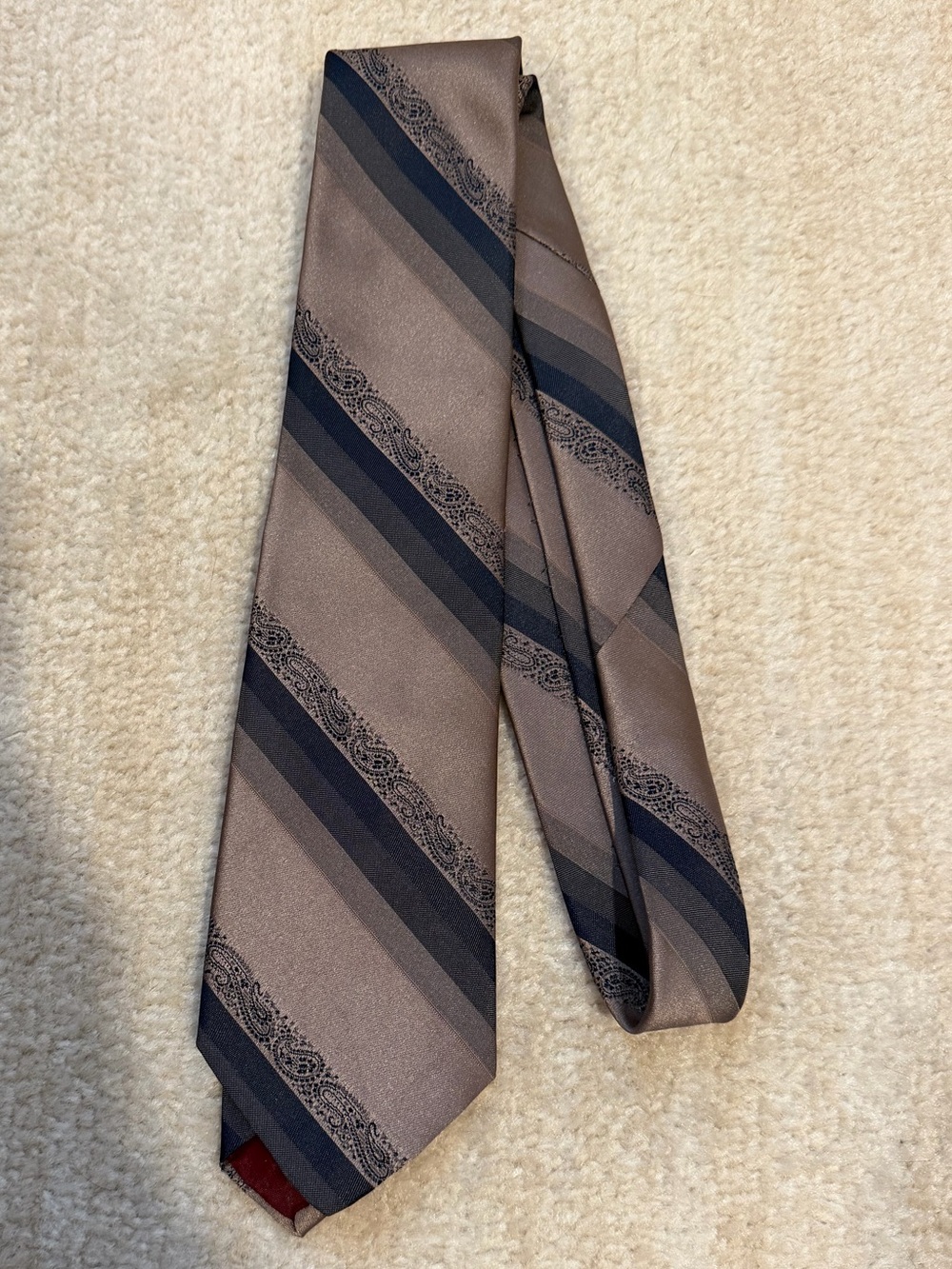 Yves Saint Laurent Gray Tie with Navy and Charcoal Stripes